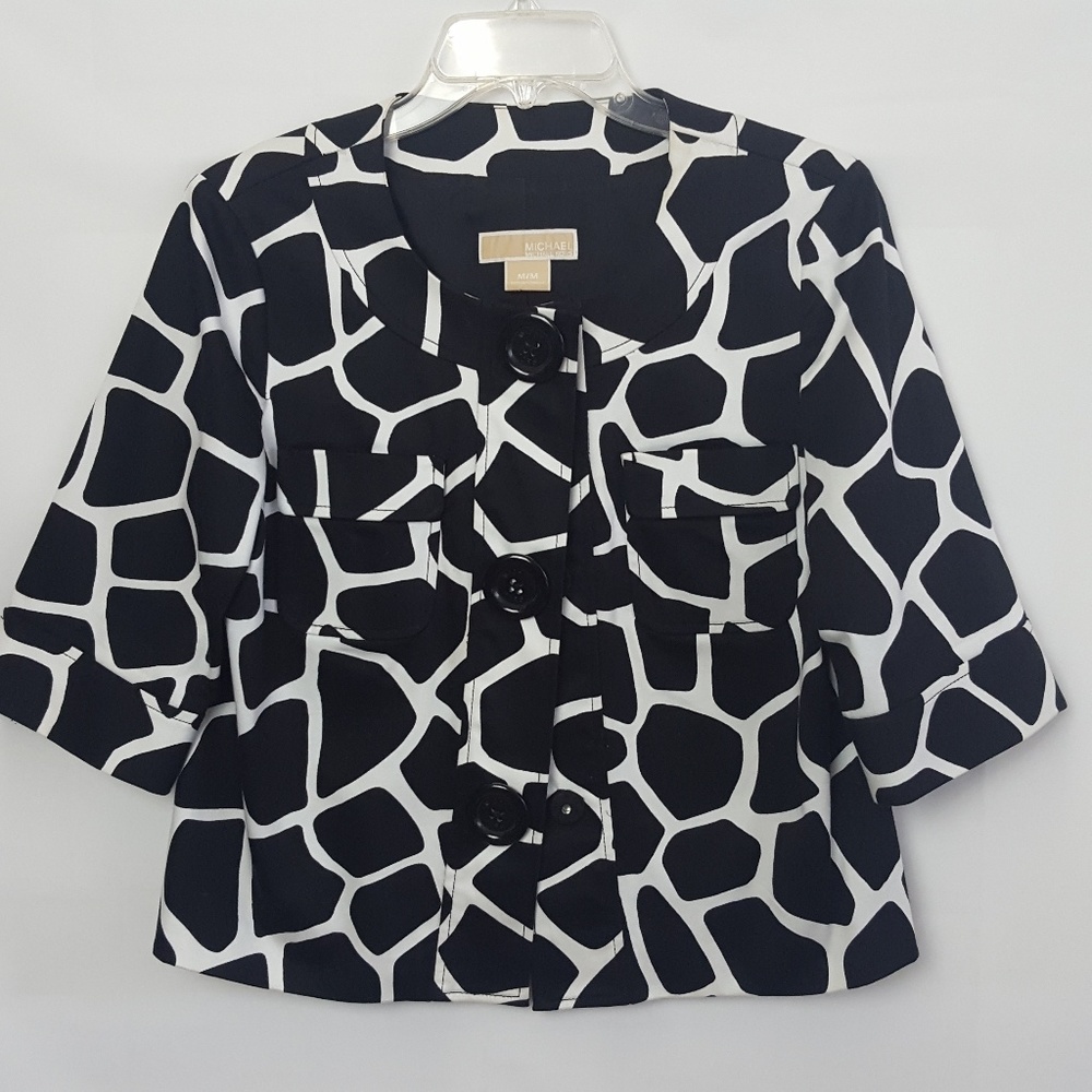 Michael Kors Black & White Geometric Jacket Size M - Picture 7 of 9